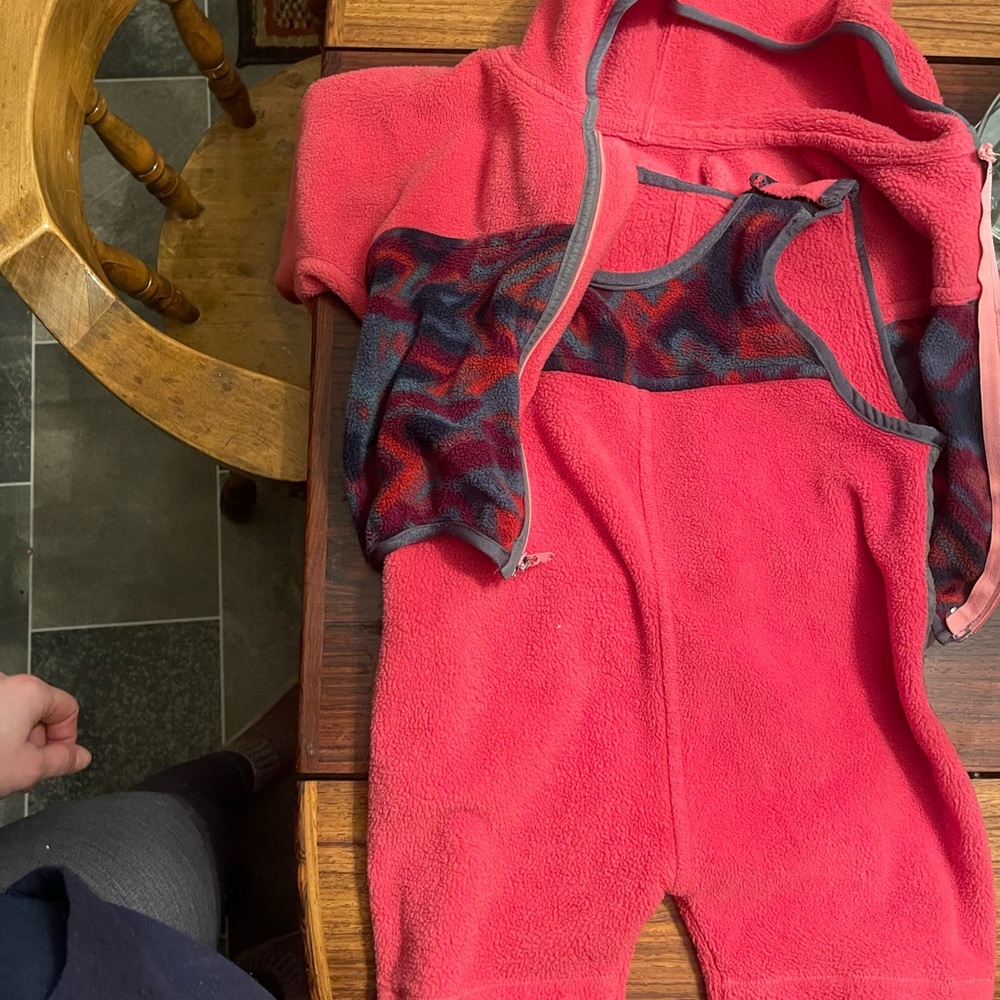 Fleece overalls w/ fleece zip up sweater -